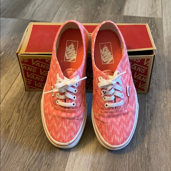 coral checkerboard vans